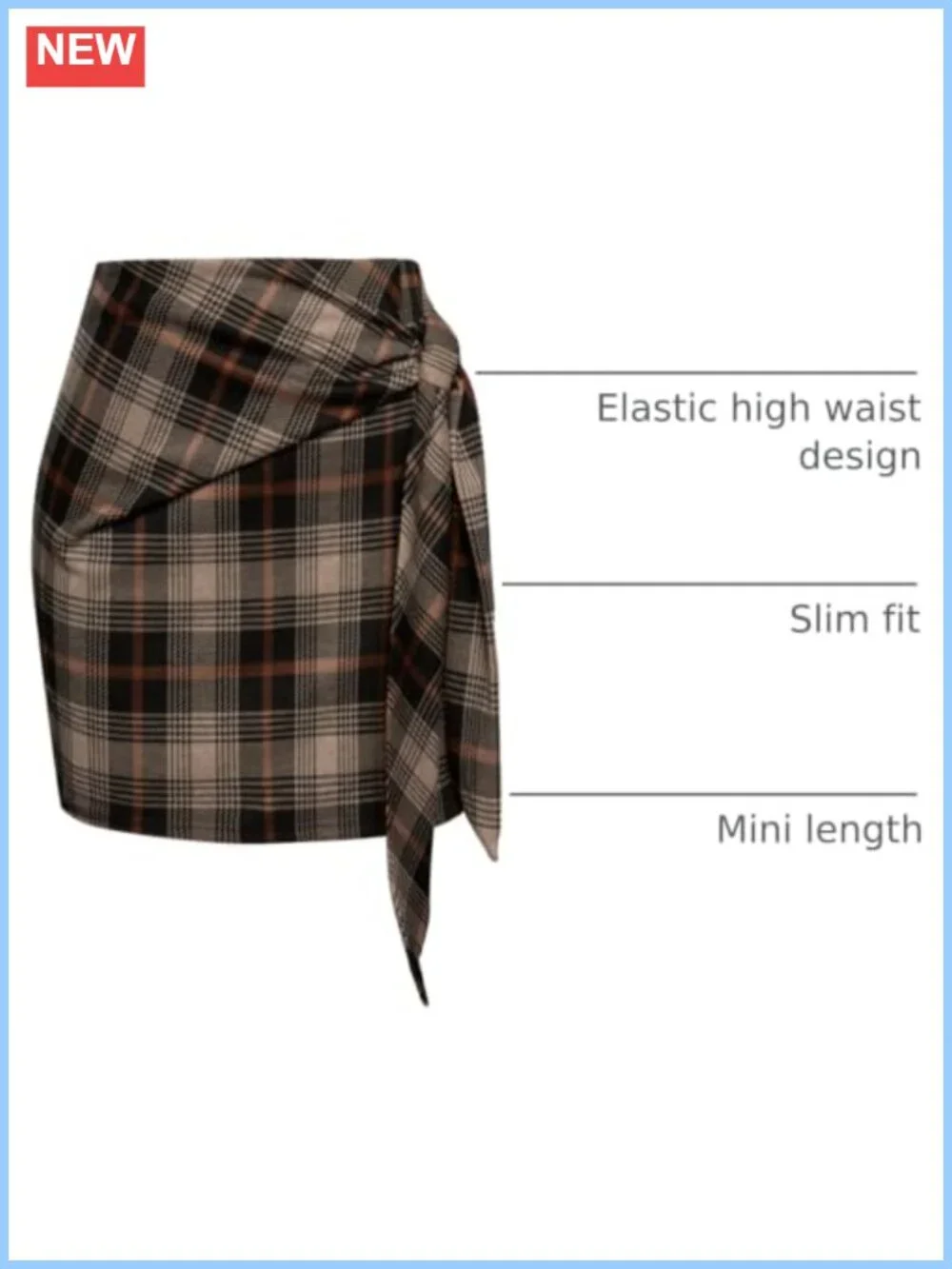 Women's Plaid Pencil Skirt High Waist Bow Tie Stretch Bodycon Mini
